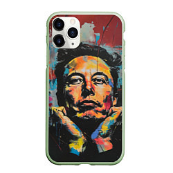 Чехол iPhone 11 Pro матовый Илон Маск граффити портрет, цвет: 3D-салатовый