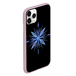 Чехол iPhone 11 Pro матовый Голубая снежинка на черном фоне, цвет: 3D-розовый — фото 2