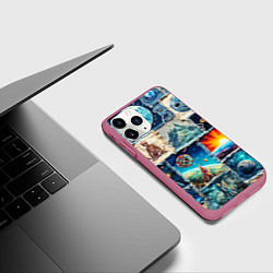 Чехол iPhone 11 Pro матовый Разнообразие миров - пэчворк, цвет: 3D-малиновый — фото 2