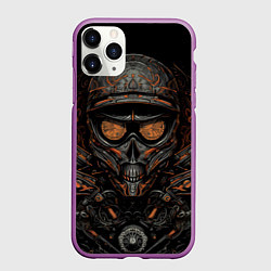 Чехол iPhone 11 Pro матовый Темный череп мотоциклиста