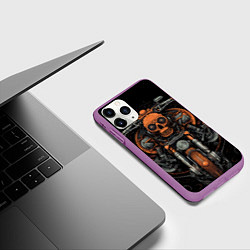 Чехол iPhone 11 Pro матовый Ретро мотоцикл с черепом, цвет: 3D-фиолетовый — фото 2