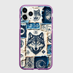 Чехол iPhone 11 Pro матовый Волки на дениме, цвет: 3D-фиолетовый