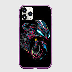 Чехол iPhone 11 Pro матовый Мотоцикл в стиле киберпанк
