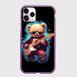 Чехол iPhone 11 Pro матовый Плюшевый медведь музыкант с гитарой, цвет: 3D-фиолетовый