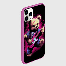 Чехол iPhone 11 Pro матовый Плюшевый медведь музыкант с гитарой, цвет: 3D-фиолетовый — фото 2