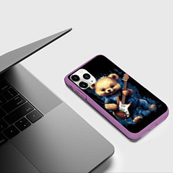 Чехол iPhone 11 Pro матовый Плюшевый медведь музыкант с гитарой, цвет: 3D-фиолетовый — фото 2