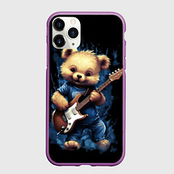 Чехол iPhone 11 Pro матовый Плюшевый медведь музыкант с гитарой