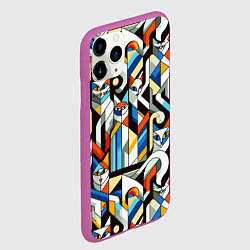 Чехол iPhone 11 Pro матовый Узор с котами, цвет: 3D-фиолетовый — фото 2