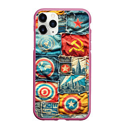 Чехол iPhone 11 Pro матовый Пэчворк джинсы в СССР, цвет: 3D-малиновый