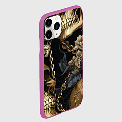 Чехол iPhone 11 Pro матовый Золотые черепа с цепями, цвет: 3D-фиолетовый — фото 2