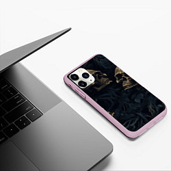 Чехол iPhone 11 Pro матовый Черепа в листьях, цвет: 3D-розовый — фото 2
