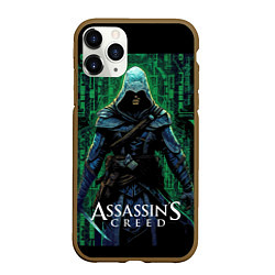 Чехол iPhone 11 Pro матовый Assassins creed зеленый стиль матрицы, цвет: 3D-коричневый