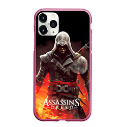 Чехол iPhone 11 Pro матовый Assassins creed огненный фон вокруг