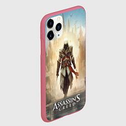 Чехол iPhone 11 Pro матовый Assassins creed на фоне дворца, цвет: 3D-малиновый — фото 2