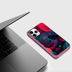 Чехол iPhone 11 Pro матовый Синие и розовые лепестки абстракции, цвет: 3D-малиновый — фото 2