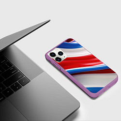 Чехол iPhone 11 Pro матовый Объемные волны абстракции красно-сине-белые, цвет: 3D-фиолетовый — фото 2