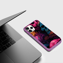 Чехол iPhone 11 Pro матовый Яркие цветы с черепами, цвет: 3D-фиолетовый — фото 2