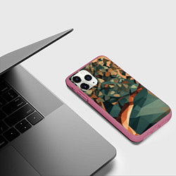 Чехол iPhone 11 Pro матовый Полигональное дерево с зелеными листьями, цвет: 3D-малиновый — фото 2