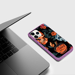 Чехол iPhone 11 Pro матовый Кусты черепов с розами и пионами, цвет: 3D-фиолетовый — фото 2