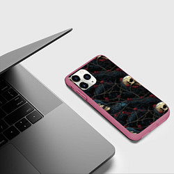 Чехол iPhone 11 Pro матовый Черепа в кустах с шипами, цвет: 3D-малиновый — фото 2