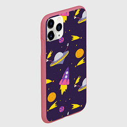 Чехол iPhone 11 Pro матовый Космические приключения, цвет: 3D-малиновый — фото 2