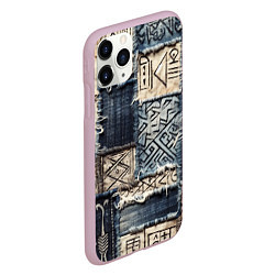 Чехол iPhone 11 Pro матовый Геометрия на пэчворк дениме, цвет: 3D-розовый — фото 2