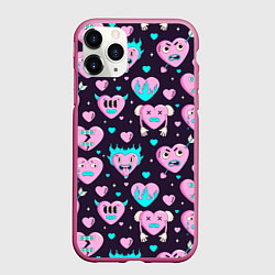 Чехол iPhone 11 Pro матовый Паттерн с арт сердцами