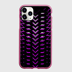 Чехол iPhone 11 Pro матовый Розово-белые полосы на чёрном фоне