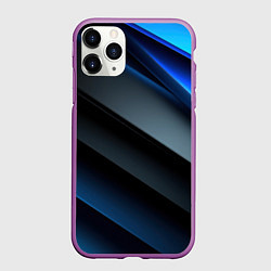 Чехол iPhone 11 Pro матовый Темная синяя стильная абстракция на черном фоне, цвет: 3D-фиолетовый
