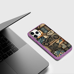 Чехол iPhone 11 Pro матовый Patchwork with a motorcycle - ai art, цвет: 3D-фиолетовый — фото 2