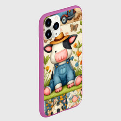 Чехол iPhone 11 Pro матовый Прикольный телёнок и его друзья - пэчворк, цвет: 3D-фиолетовый — фото 2