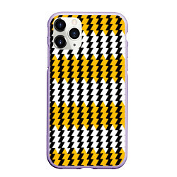 Чехол iPhone 11 Pro матовый Вертикальные жёлто-белые полосы, цвет: 3D-светло-сиреневый