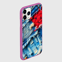 Чехол iPhone 11 Pro матовый Авангардный джинсовый пэчворк - нейросеть, цвет: 3D-фиолетовый — фото 2