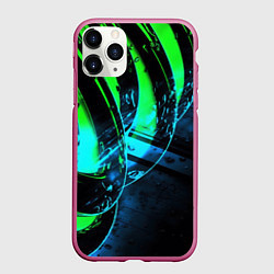 Чехол iPhone 11 Pro матовый Кислотная зеленая яркая неоновая абстракция, цвет: 3D-малиновый