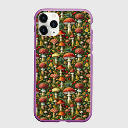 Чехол iPhone 11 Pro матовый Дикие грибы лесные мухоморы, цвет: 3D-фиолетовый