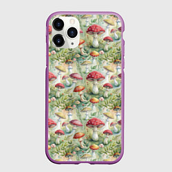 Чехол iPhone 11 Pro матовый Дикие грибы лесные мухоморы, цвет: 3D-фиолетовый
