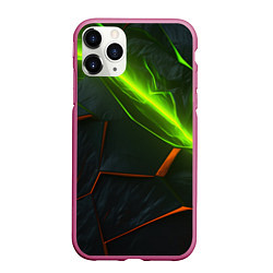 Чехол iPhone 11 Pro матовый Green neon abstract geometry