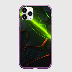 Чехол iPhone 11 Pro матовый Green neon abstract geometry, цвет: 3D-фиолетовый