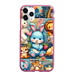 Чехол iPhone 11 Pro матовый Funny hare and his friends - patchwork