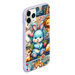 Чехол iPhone 11 Pro матовый Funny hare and his friends - patchwork, цвет: 3D-светло-сиреневый — фото 2