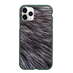 Чехол iPhone 11 Pro матовый Бело-серый мех звериный, цвет: 3D-темно-зеленый