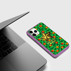 Чехол iPhone 11 Pro матовый 9 мая звезды на зеленом ярком камуфляже, цвет: 3D-фиолетовый — фото 2