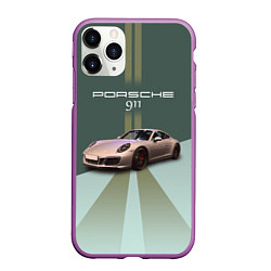 Чехол iPhone 11 Pro матовый Спортивный автомобиль Порше 911, цвет: 3D-фиолетовый
