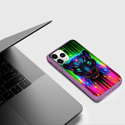 Чехол iPhone 11 Pro матовый Неоновая цифровая пантера, цвет: 3D-фиолетовый — фото 2