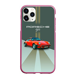 Чехол iPhone 11 Pro матовый Porsche спортивный немецкий автомобиль, цвет: 3D-малиновый