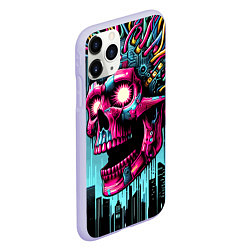 Чехол iPhone 11 Pro матовый Cyber skull - ai art fantasy, цвет: 3D-светло-сиреневый — фото 2