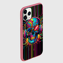 Чехол iPhone 11 Pro матовый Кибер череп в очках - неоновое свечение, цвет: 3D-малиновый — фото 2
