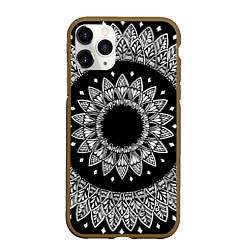 Чехол iPhone 11 Pro матовый Мандала черно-белая с лепестками, цвет: 3D-коричневый