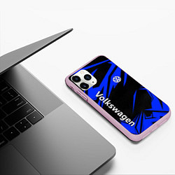 Чехол iPhone 11 Pro матовый Volkswagen - blue stripes, цвет: 3D-розовый — фото 2