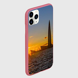 Чехол iPhone 11 Pro матовый Здание Лахта-центра на фоне заката Санкт-Петербург, цвет: 3D-малиновый — фото 2